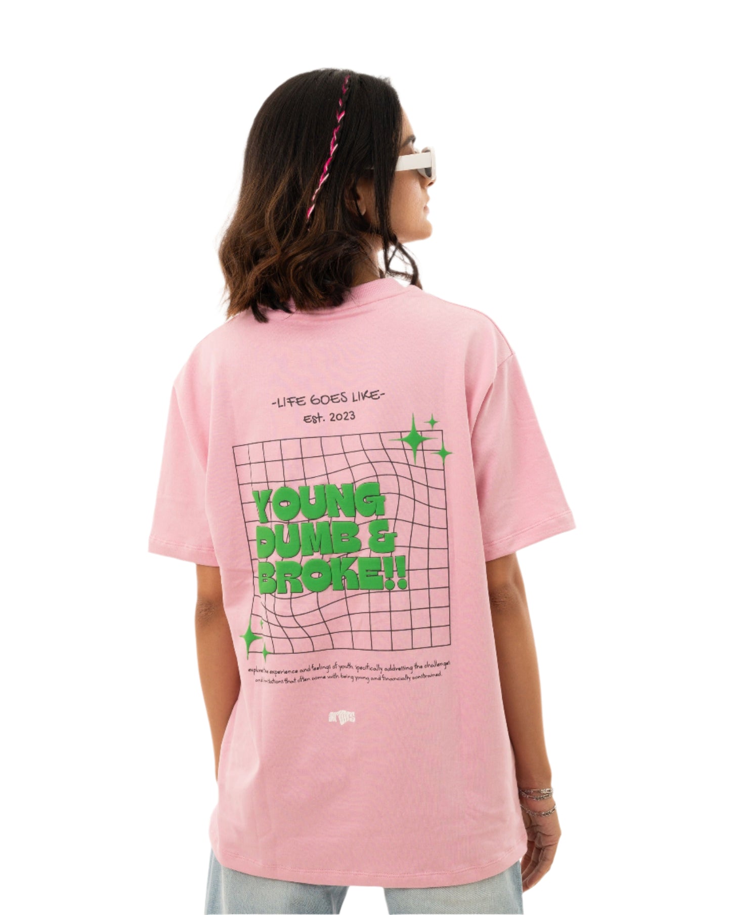 YOUNG DUMB & BROKE OVERSIZED T-SHIRT - BABY PINK