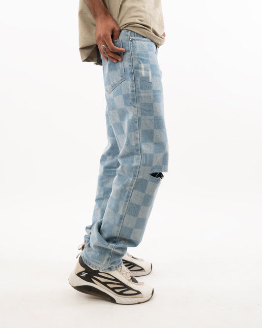 BLUE CHECKED DENIM